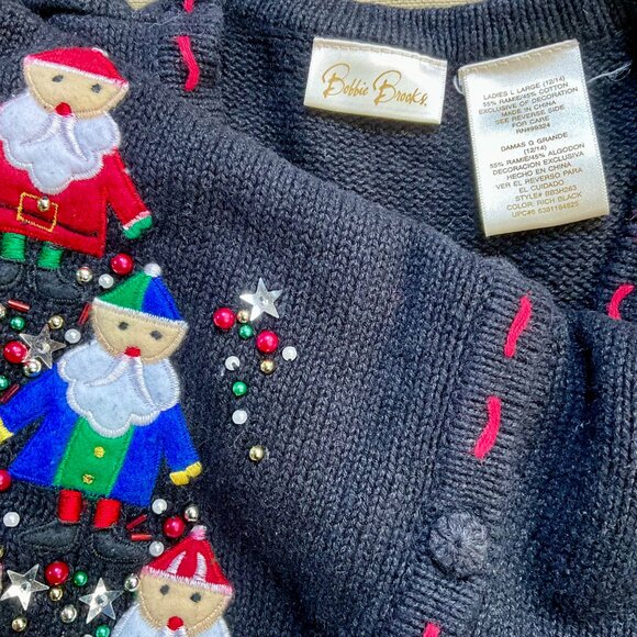 Bobbie Brooks Vest Sweater Christmas Vintage Black Multi (L) - Picture 5 of 7